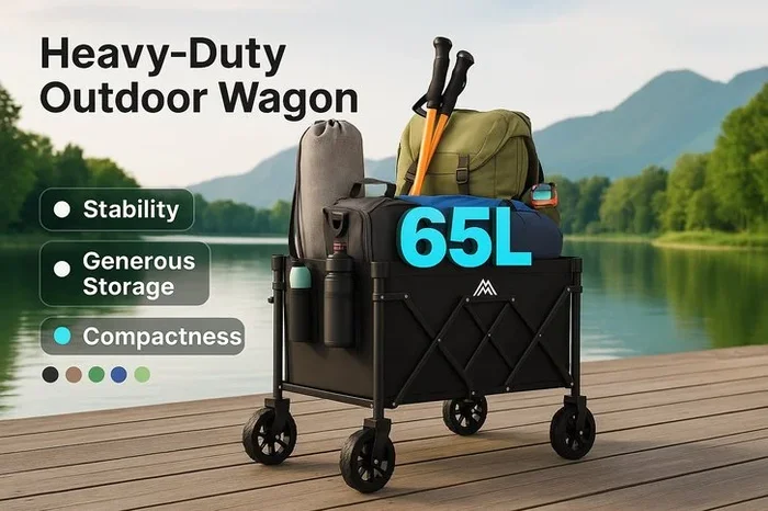 65 Litre Foldable & Compact Steel Heavy-Duty Outdoor Storage Wagon Trolley – Weather-Resistant, Large Capacity