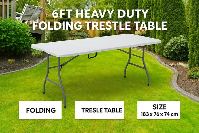6ft Heavy Duty Folding Trestle Table – Portable & Durable