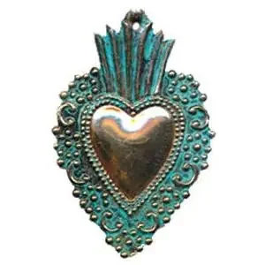 7.5″ x 5″ Oxidized Copper Heart Milagro Hand Made in Peru Heart-shaped Ornament Tin Charm