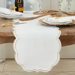 70″ Embroidered Polka Dot Runner Scalloped Edge