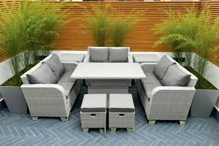 8-Seater PE Rattan Garden Sofa Set with Weather-Resistant Lifting Table