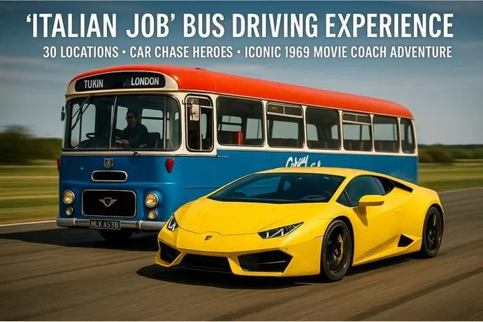 ‘Italian Job’ Bus Driving Experience – 30 Locations – Car Chase Heroes – Iconic 1969 Movie Coach Adventure