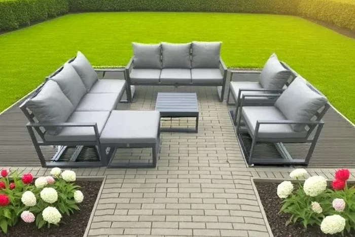 9-Seat Aluminium Garden Lounge Set – Modern Outdoor Sofa & Coffee Table