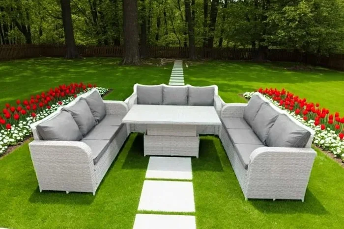 9-Seater PE Rattan Garden Sofa Set with Weather-Resistant Rising Table