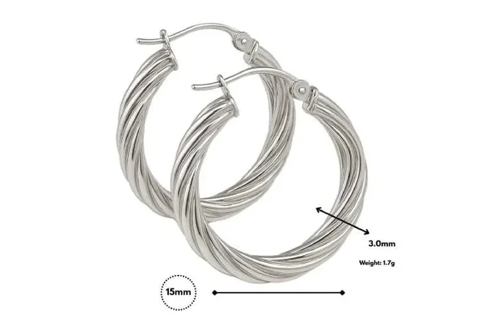 925 Sterling Silver 3mm Twisted Hoop Earrings – Creole Fixing