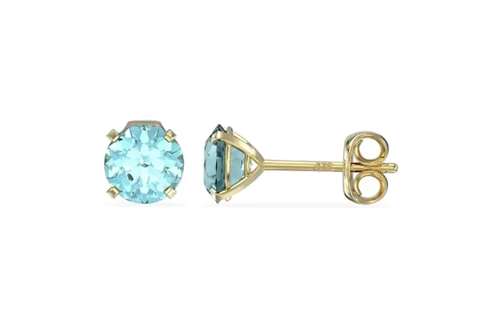 9ct Gold Aquamarine Hypoallergenic Stud Earrings – Hallmarked, Classic Design