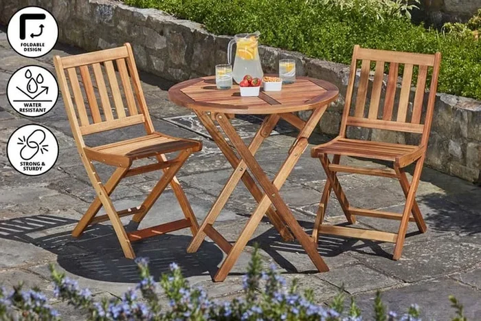 Acacia Hardwood Foldable 2-Seater Bistro Set – Weather-Resistant, Space-Saving