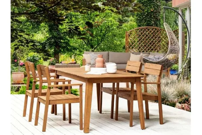 Acacia Wood 4-Seater Garden Dining Set – Rustic Outdoor Patio Furniture