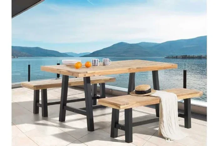 Acacia Wood 6-Seater Garden Dining Table – Modern Black, Weather-Resistant