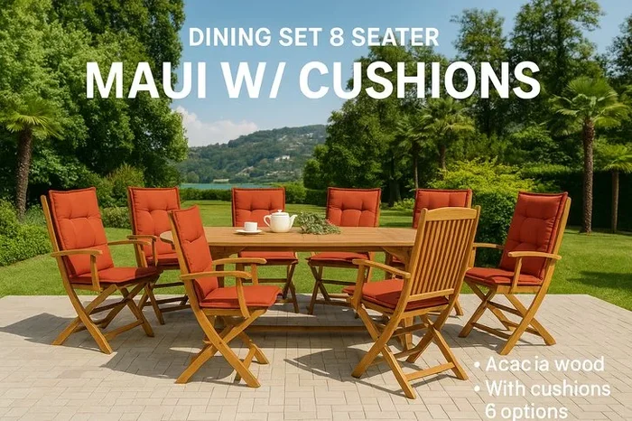 Acacia Wood 8-Seater Foldable Outdoor Dining Set with Cushions