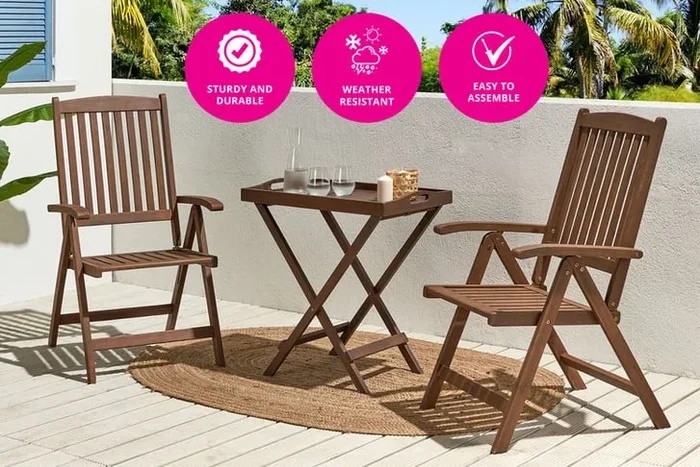 Acacia Wood Folding Bistro Set – 2-Seater, Rustic, Weather-Resistant