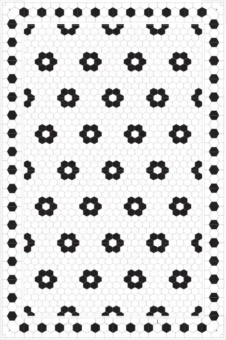 Adama Vinyl Floor Rug (Aster Black/White Tile Border)