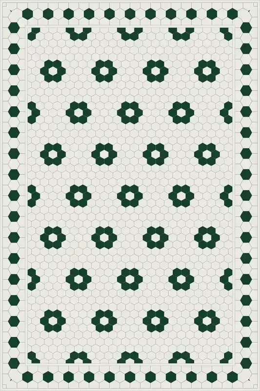Adama Vinyl Floor Rug (Aster Green/Cream Tile Border)