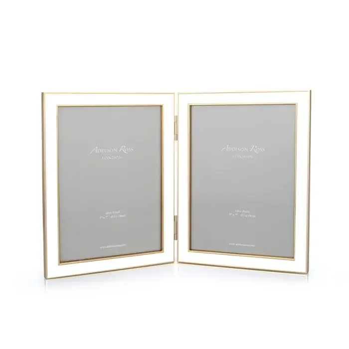 Addison Ross Double Enamel Picture Frame (White with Gold) (5×7)