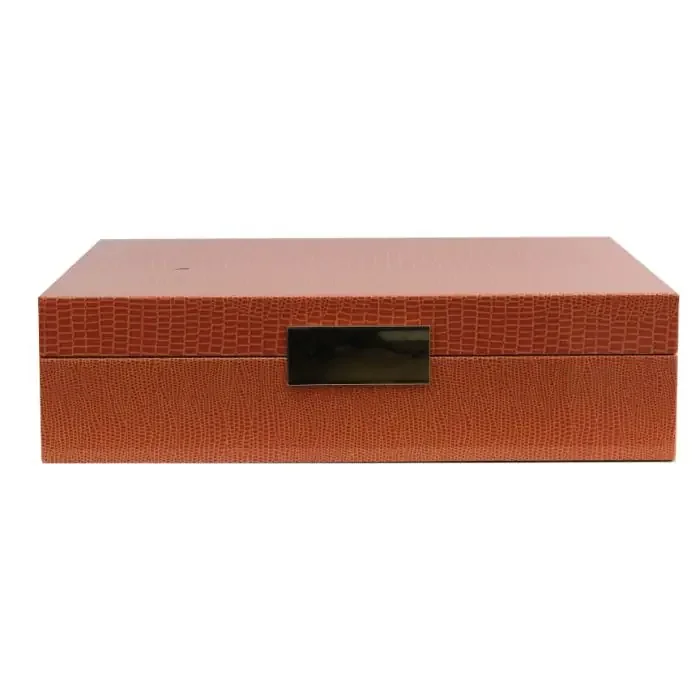Addison Ross Large Orange Croc Lacquer Box with Gold