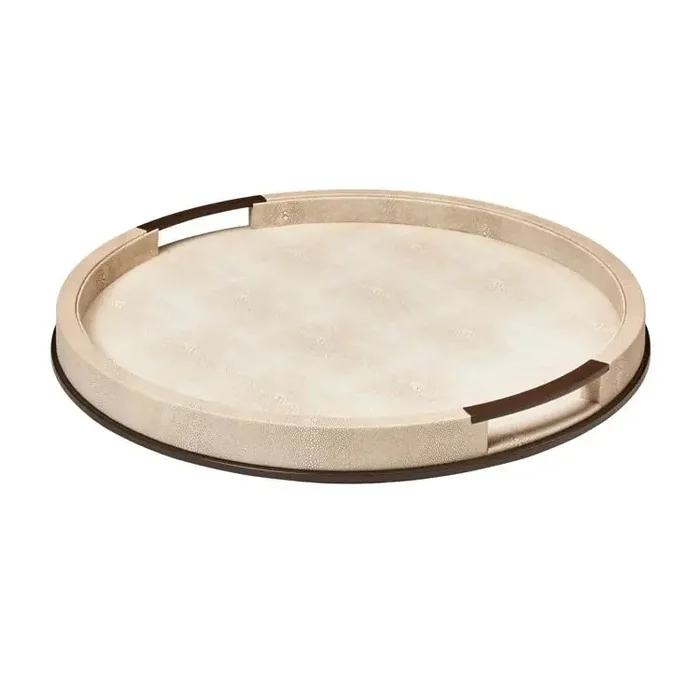 Addison Ross Large Round Ecru Faux Shagreen Tray