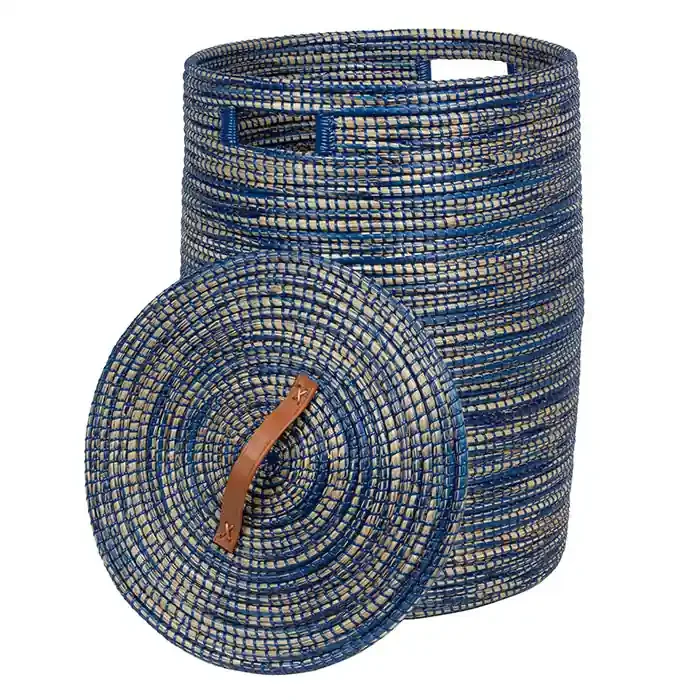 Akron Dark Blue Natural Seagrass Hamper