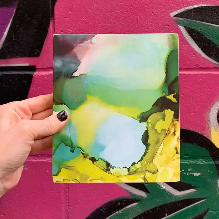 Alcohol Ink Swirls Wooden Block Sign Abstract Desk Wall Decor Display 6″ x 7″