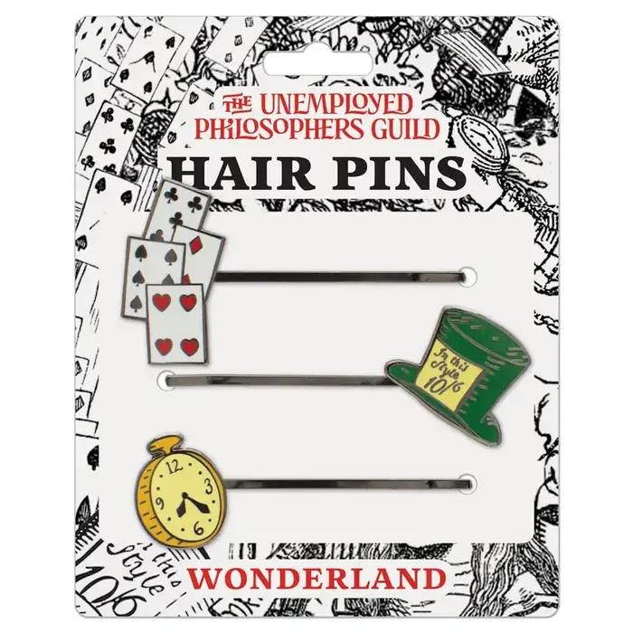 Alice in Wonderland Hair Pins Set Cards, Mad Hatter Hat, White Rabbit Watch Bobby Pins