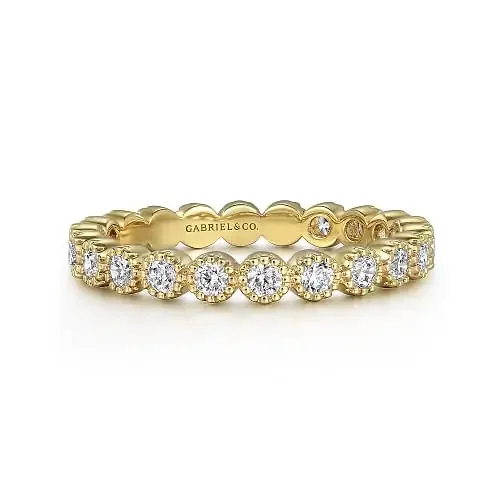 Anniversary diamond band with bead bezels 14kt yellow gold by Gabriel