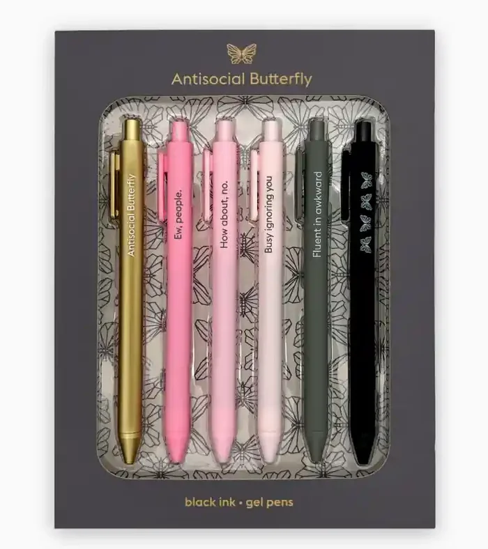 Anti-Social Butterfly Quotable Gel Pen Set