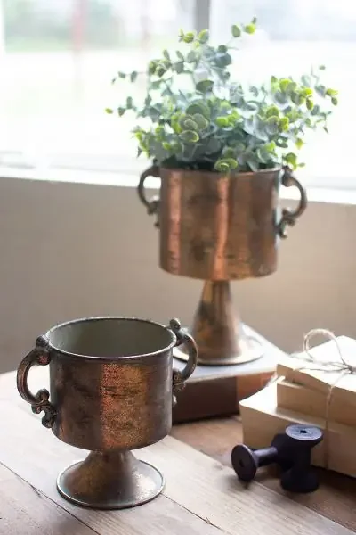 Antique Copper Finish Planters With Handles Set Of Two