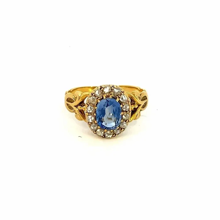 Antique ring ceylon blue sapphire=1.29 diamond halo