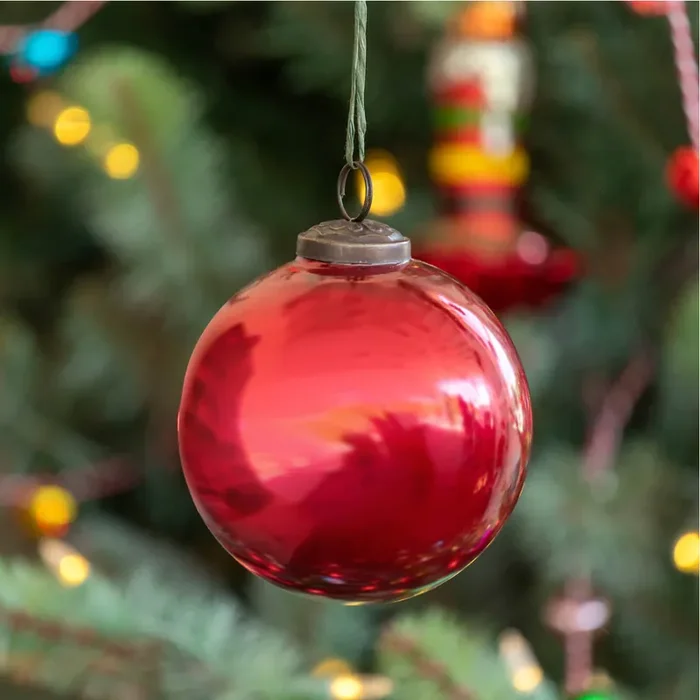 Antique Shiny Ruby Glass Ball Ornament