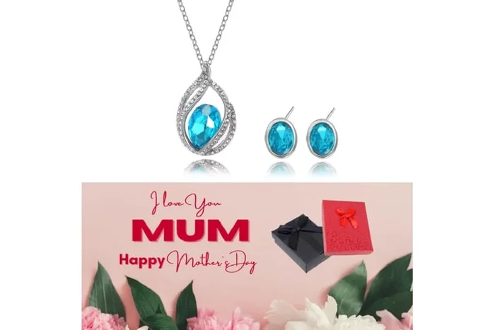 Aqua Elegance Jewelry Set: Necklace & Earrings with Gift Box