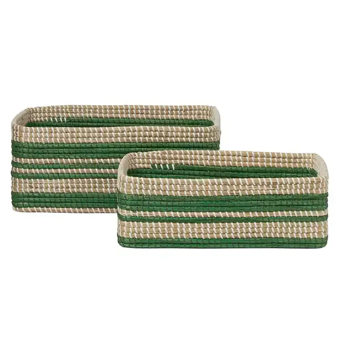 Arley Seagrass Rectangle Basket Set/2 (Green/Natural)