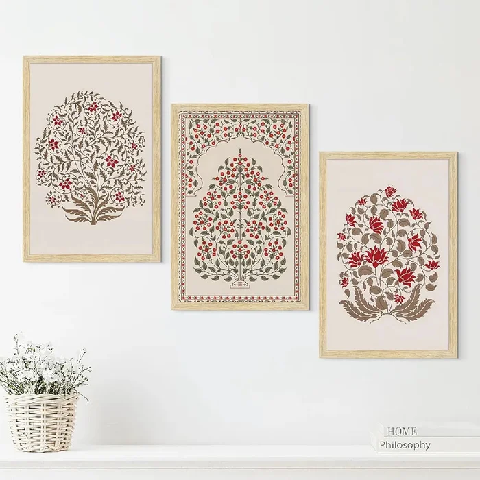 ArtX Paper Madhubani – 04 Floral Paintings with Frame Set of 3