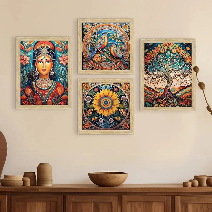 ArtX Paper Madhubani Madhubani-SO4-01 Multicolor Set of 4