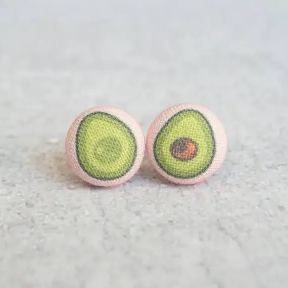 Avocado Fabric Button Earrings Handmade in the US