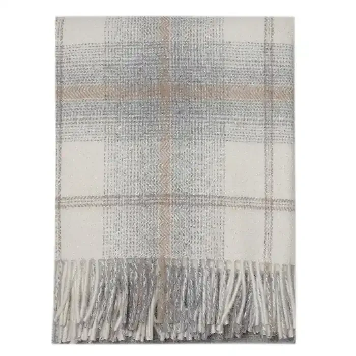 Awenda Alpaca Wool Throw (Ivory/Tan Checks)