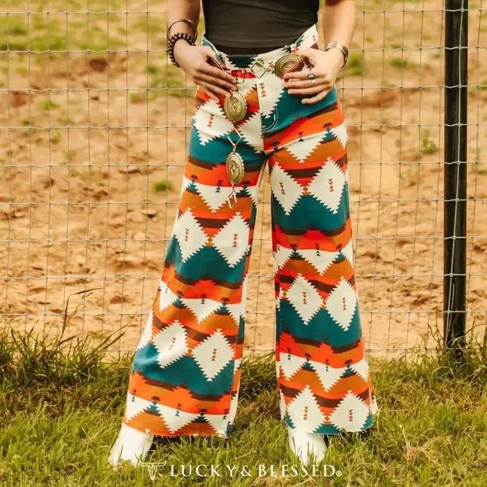 Aztec Tummy Control Cropped Wide Leg Jeans Western [Sizes 6-14]