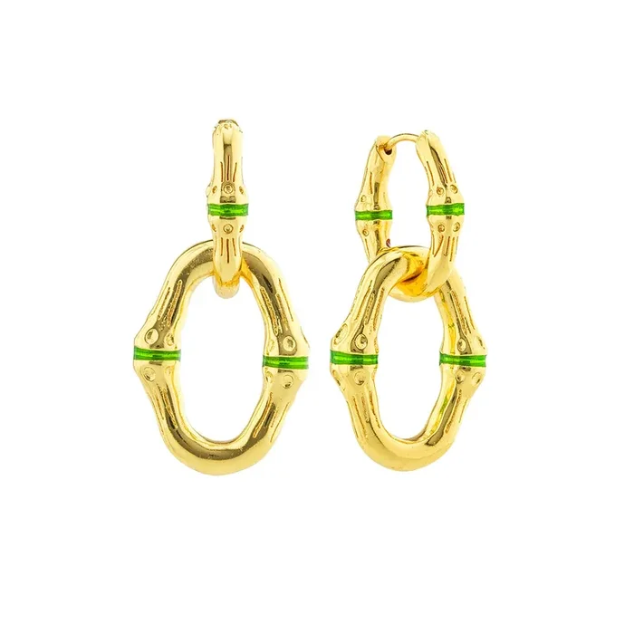 Bangkok Bamboo Link Earrings – Gold/Green Enamel