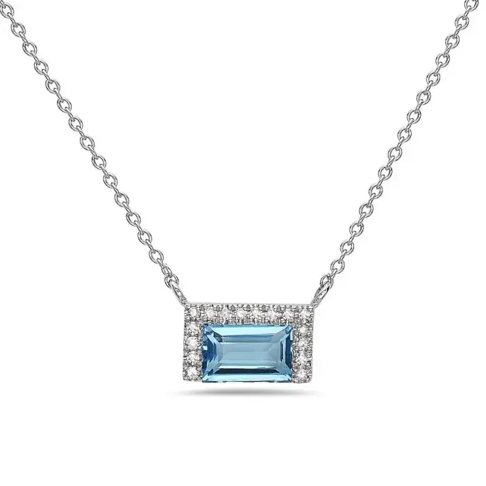 Bassali Pend blue topaz with dia halo set east-west
