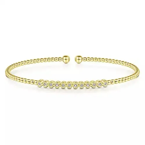 Bead cuff flex bangle with bezel set diamonds by Gabriel & Co.