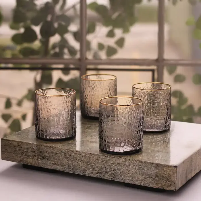 Beatriz Ball Croc Double Old-Fashioned Glass with Gold Rim, Set of 4