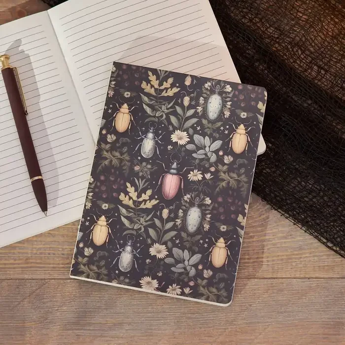 Beetles and Florals Journal Double-Sided Notebook 160 Lined Pages