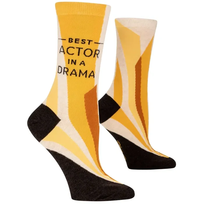 Best Actor in a Drama Women‘s Crew Socks in Yellow BlueQ at GetBullish