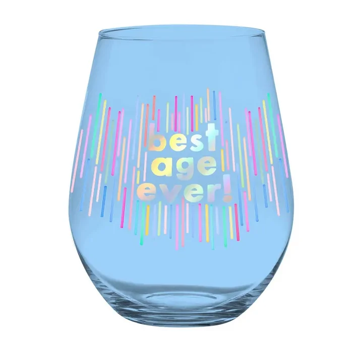 Best Age Ever Jumbo Stemless Wine Glass in Blue 30 Oz. Holds an Entire Bottle of Wine