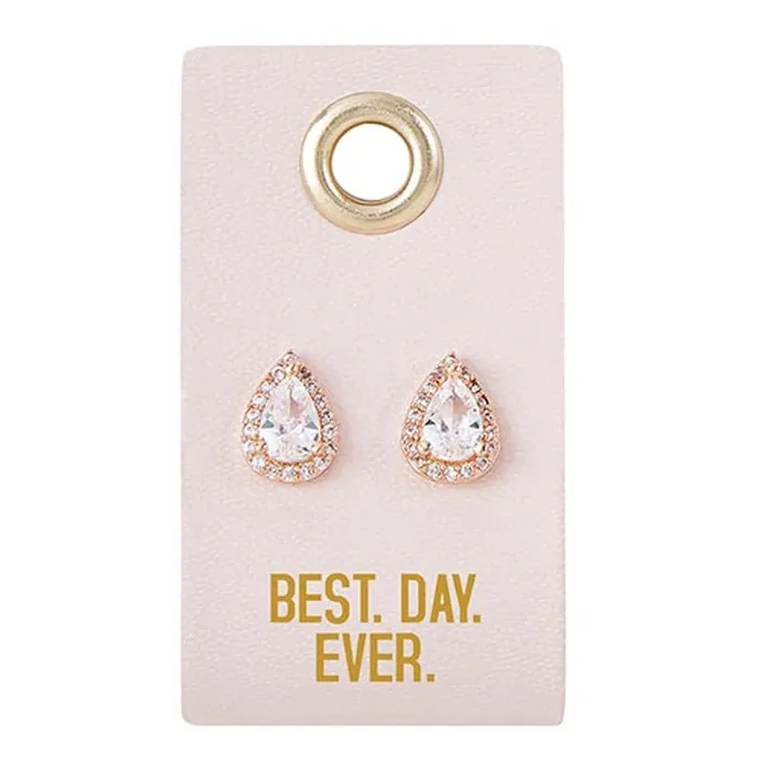 Best Day Ever Stud Love Wedding Earrings Teardrop Bridal Jewelry