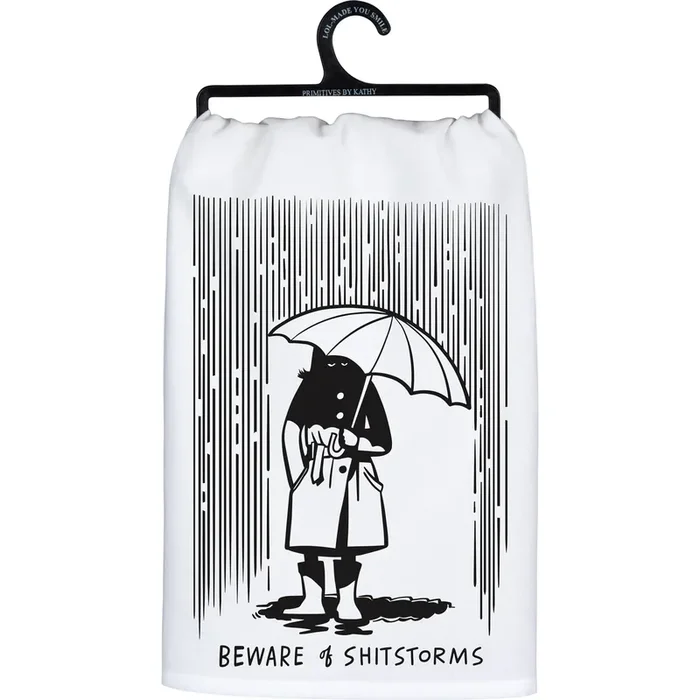 Beware Of Shitstorms Kitchen Towel Black and White Cotton Hand Tea Dish Cloth 28″ x 28″