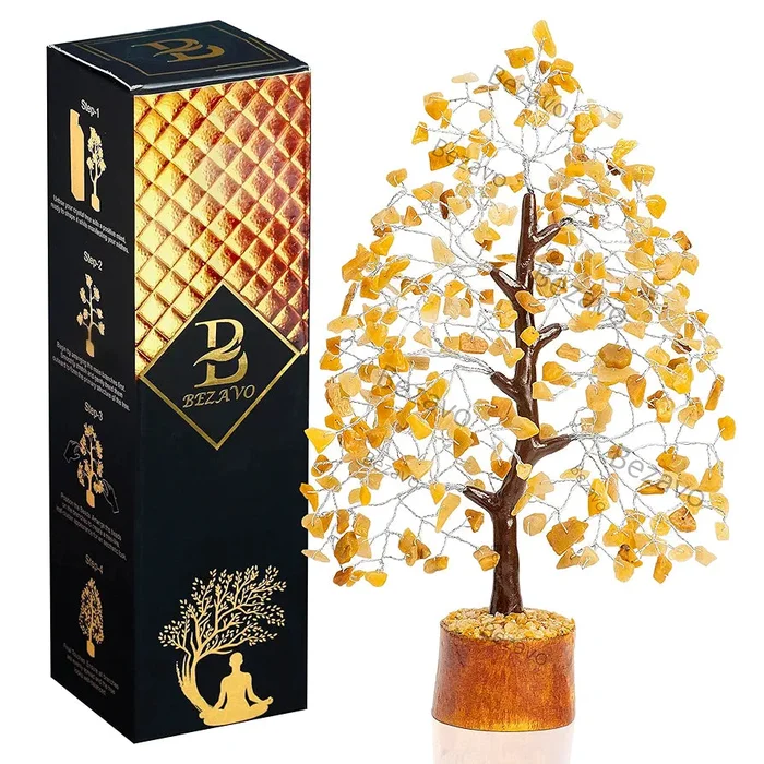 Bezavo Yellow Aventurine Crystal Tree Silver Wire