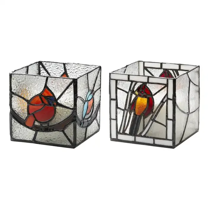 Bird Stained Glass Candle Holders, 2 assorted