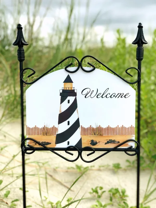 Black & White Lighthouse Garden Sign