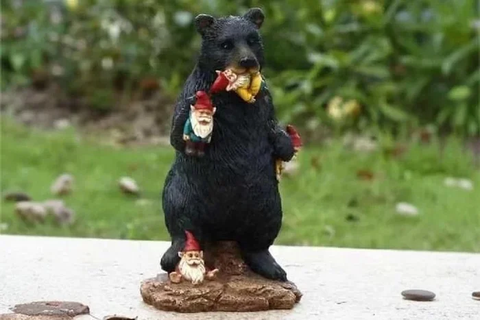 Black Bear & Gorilla Elf Garden Ornament – Resin Outdoor Sculpture