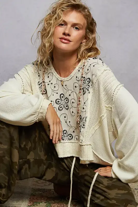 Black Flower Natural Hoodie