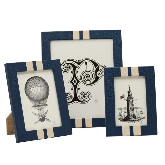 Blake Full-Grain Leather Picture Frame (Navy/Cream)